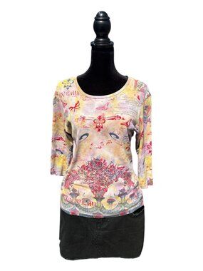 Glima y2k 90s artsy grunge vintage 3/4 sleeve tight tee phoebe buffay size large